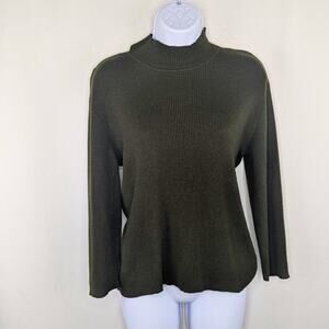 Lauren Ralph Lauren Sweater Womens XL Olive Merino Wool Mockneck Academia Preppy